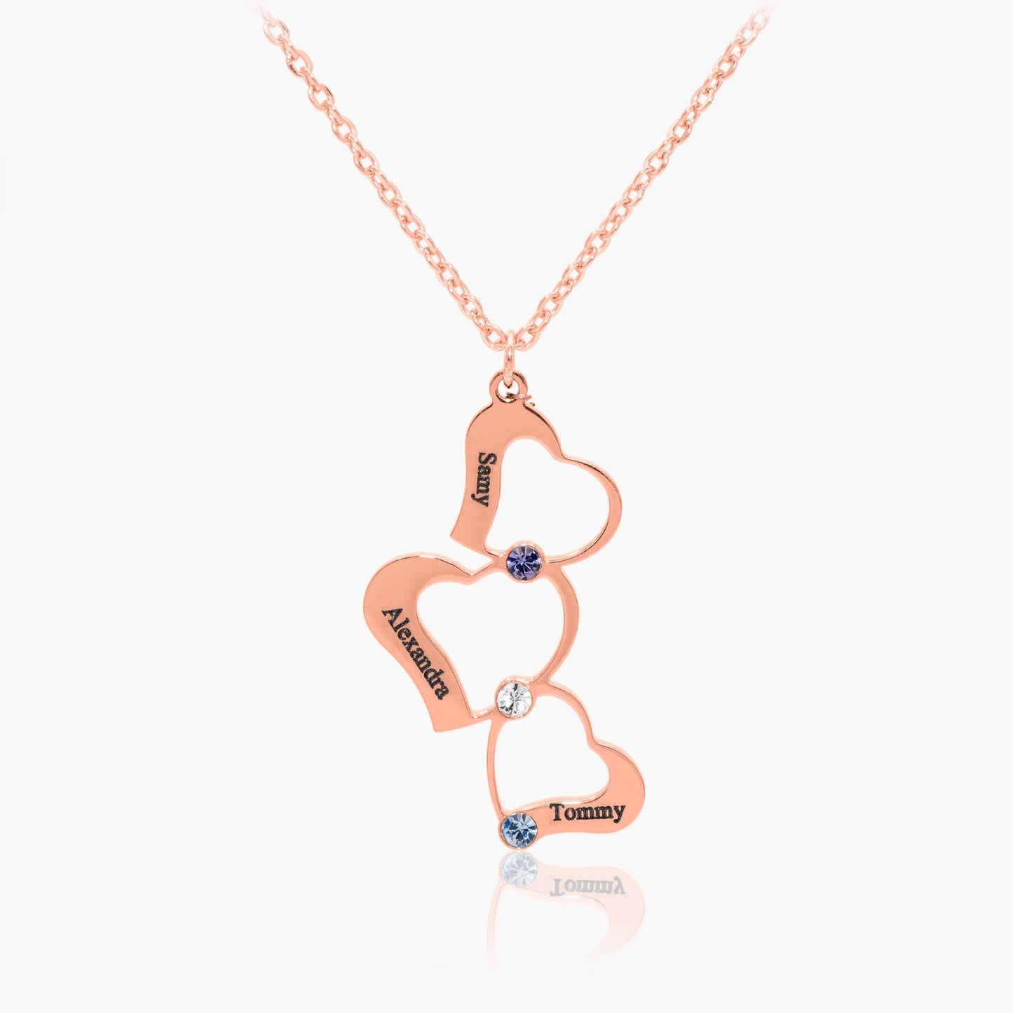 Collier Triple Coeur Personnalisé avec Pierres de Naissance Chris