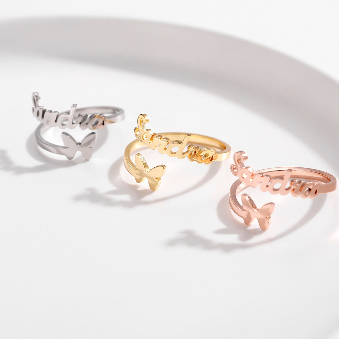 Bague Papillon Prénom - Taille Réglable Chris