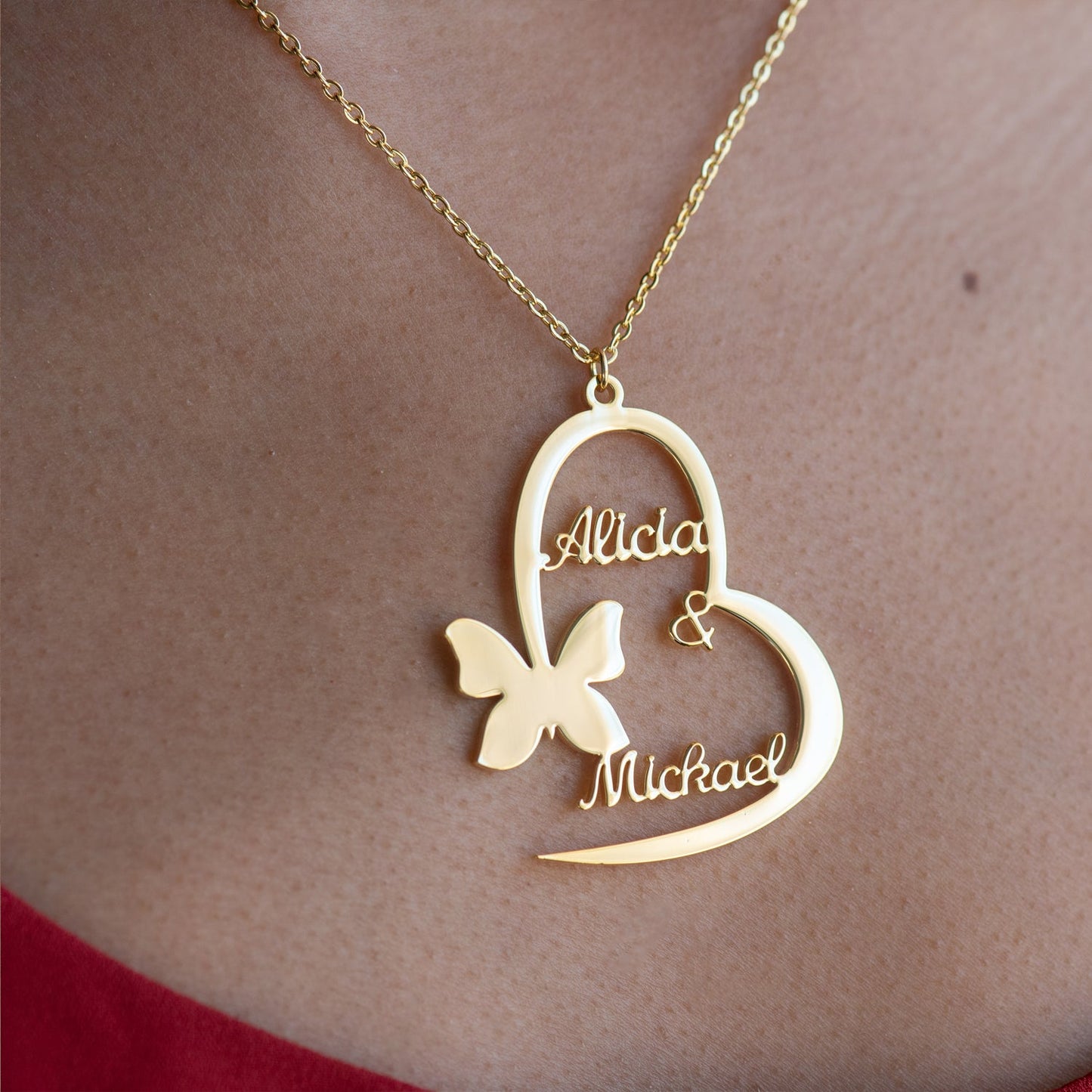 Collier Coeur Papillon à Double Prénoms Chris