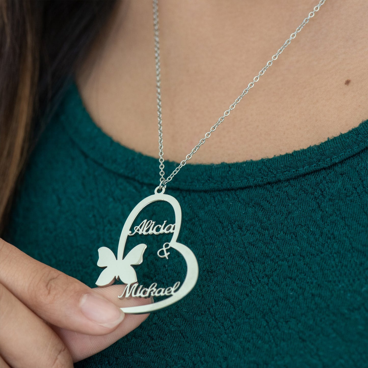 Collier Coeur Papillon à Double Prénoms Chris