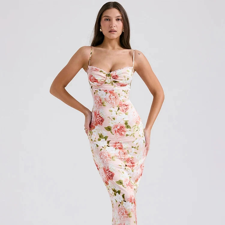 Robe longue à fleur sexy en polyester pour femme - Printemps/Été 2024 Ozeroz