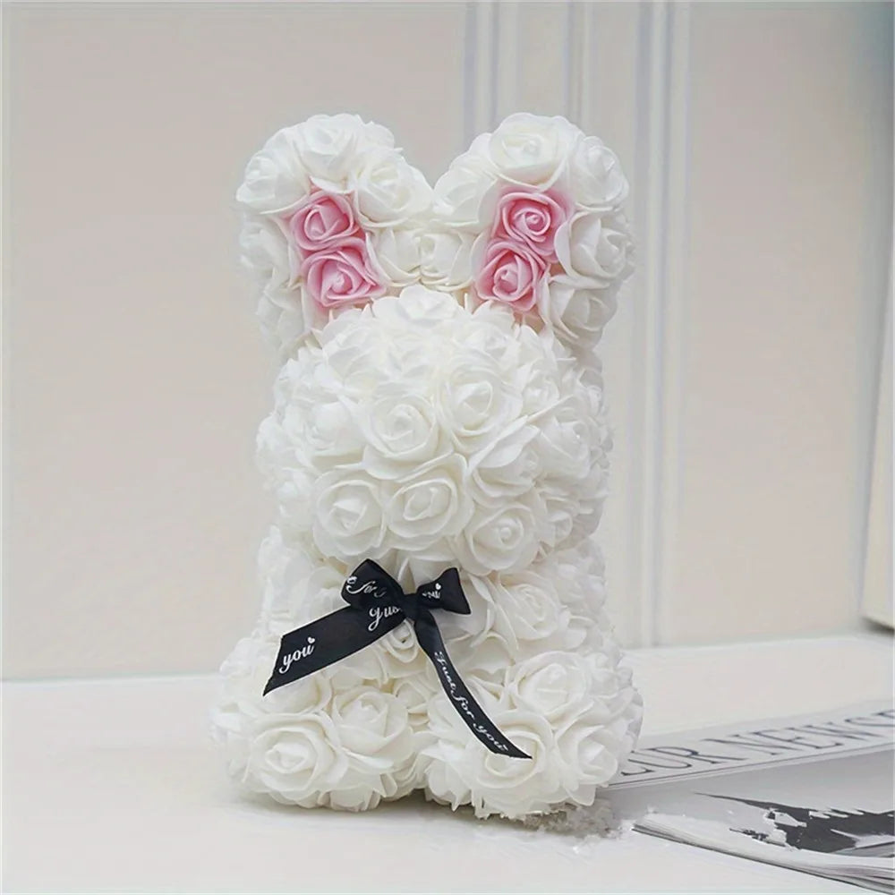 Lapin en rose : décoration festive en fleurs artificielles Ozeroz