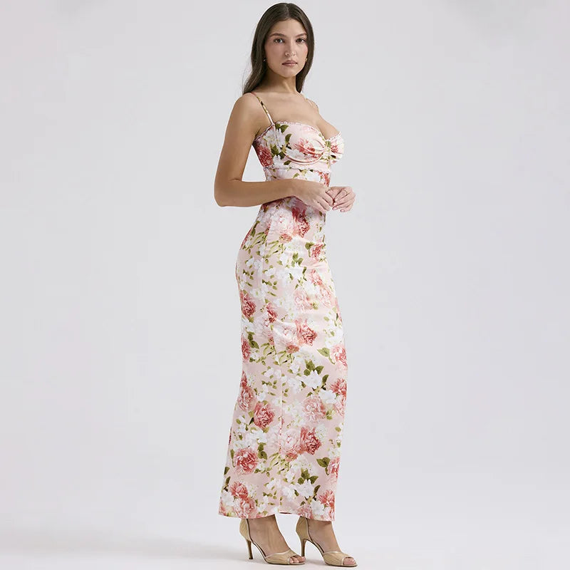 Robe longue à fleur sexy en polyester pour femme - Printemps/Été 2024 Ozeroz