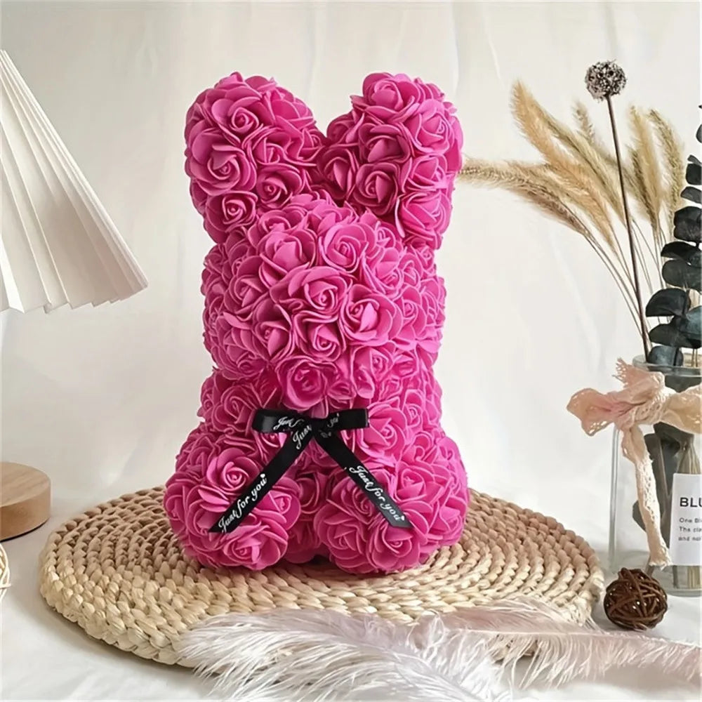 Lapin en rose : décoration festive en fleurs artificielles Ozeroz