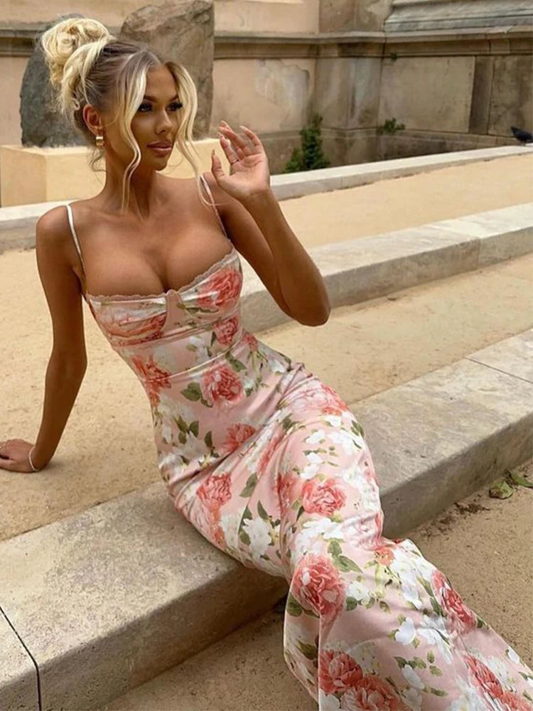 Robe longue à fleur sexy en polyester pour femme - Printemps/Été 2024 Ozeroz