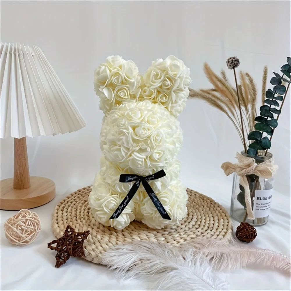 Lapin en rose : décoration festive en fleurs artificielles Ozeroz