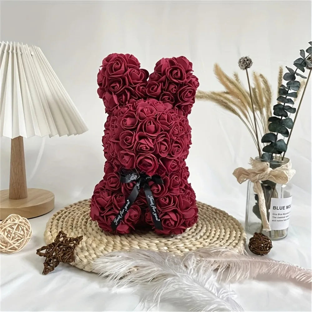 Lapin en rose : décoration festive en fleurs artificielles Ozeroz