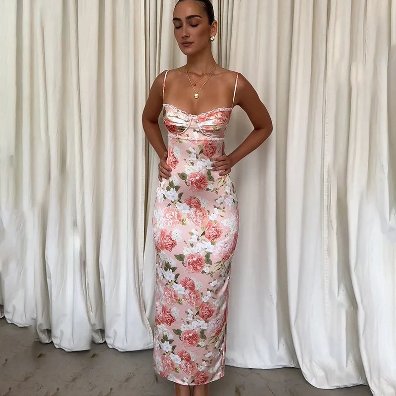 Robe longue à fleur sexy en polyester pour femme - Printemps/Été 2024 Ozeroz