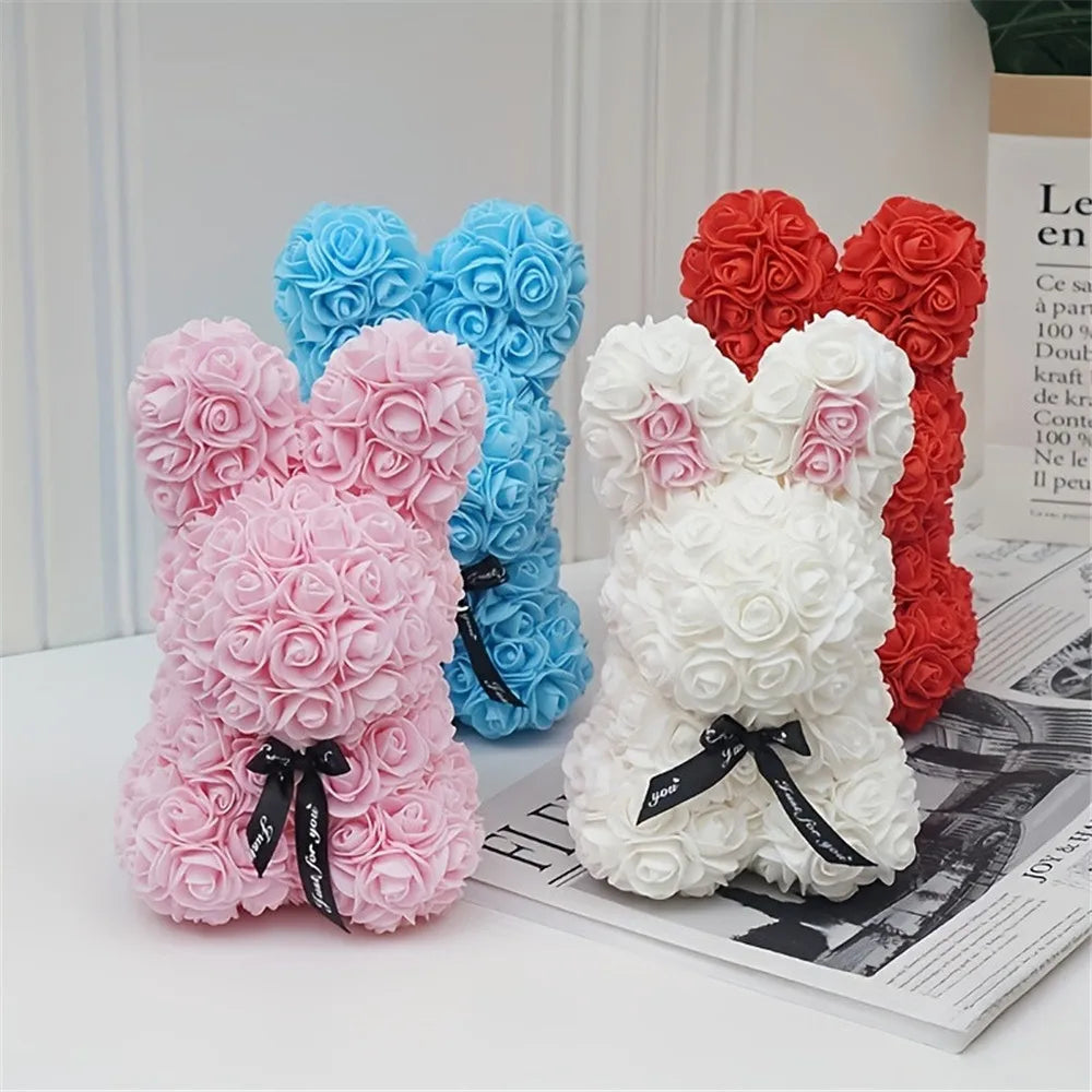 Lapin en rose : décoration festive en fleurs artificielles Ozeroz