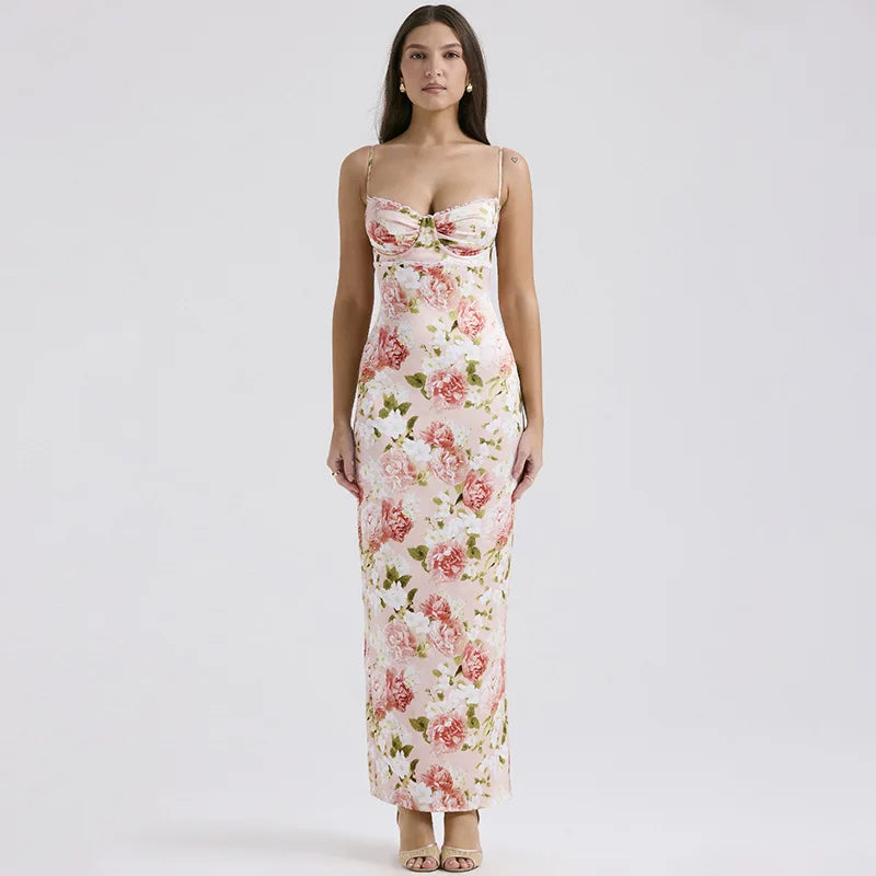 Robe longue à fleur sexy en polyester pour femme - Printemps/Été 2024 Ozeroz