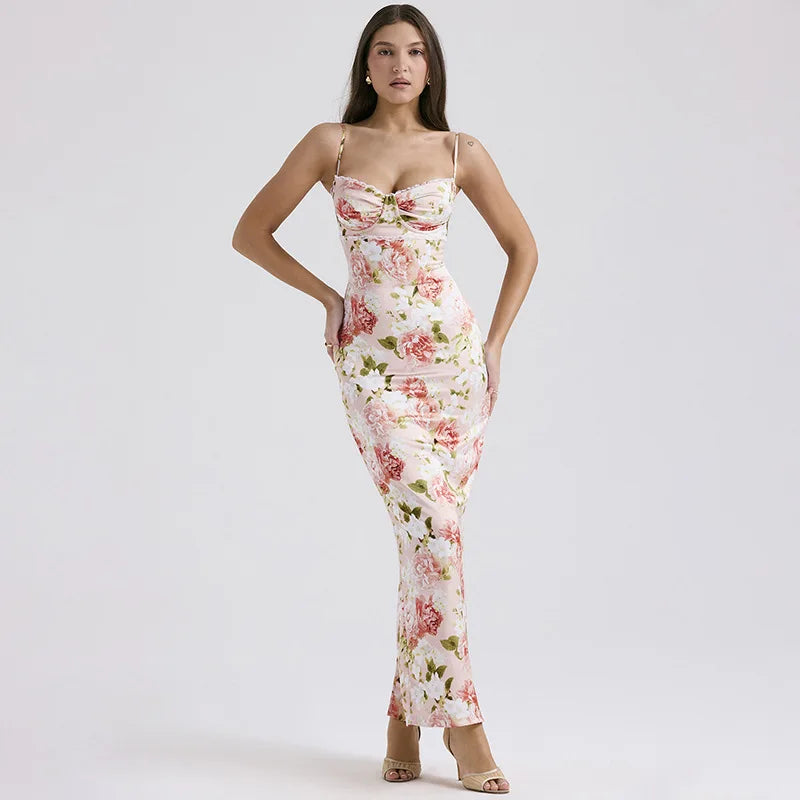 Robe longue à fleur sexy en polyester pour femme - Printemps/Été 2024 Ozeroz
