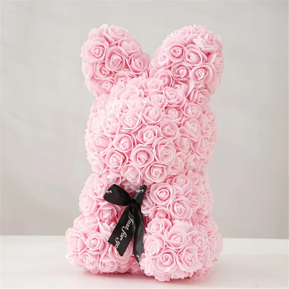 Lapin en rose : décoration festive en fleurs artificielles Ozeroz