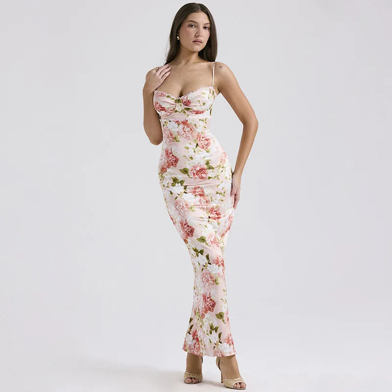 Robe longue à fleur sexy en polyester pour femme - Printemps/Été 2024 Ozeroz