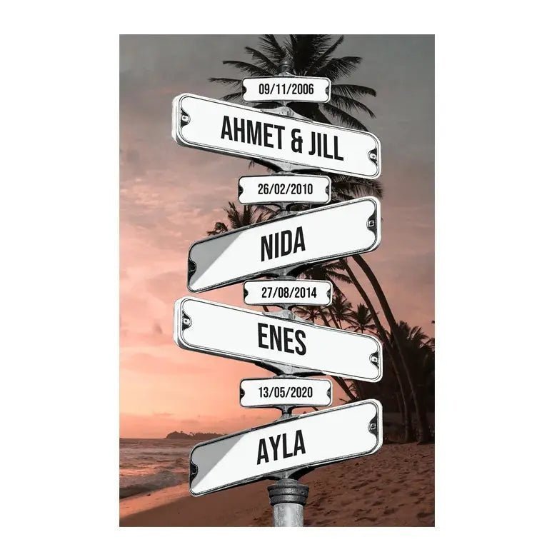 Toile Personnalisé Famille: Toile avec 1 - 4 Noms/ Dates - Ozeroz