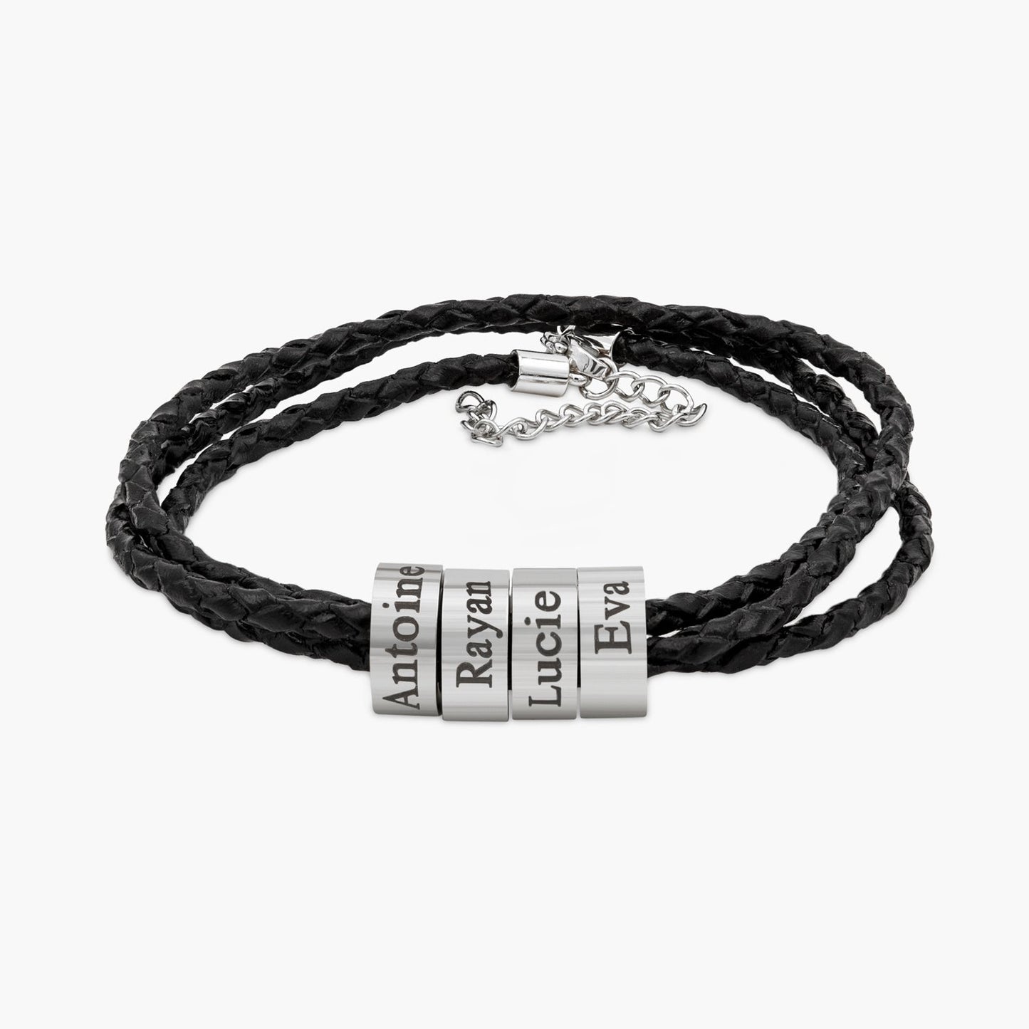 Bracelet Tressé Avec 1 à 4 Perles Et Gravure Prénom Chris