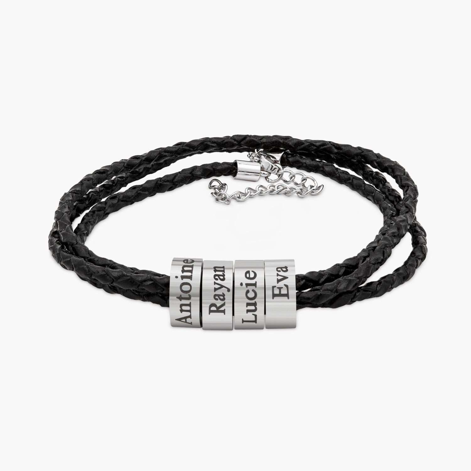 Bracelet Tressé Avec 1 à 4 Perles Et Gravure Prénom Chris
