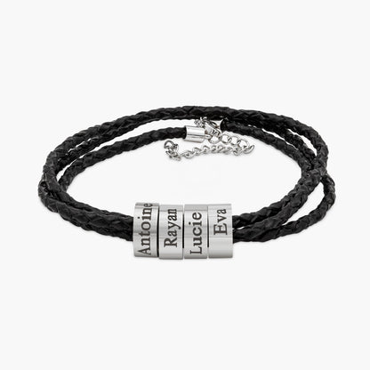 Bracelet Tressé Avec 1 à 4 Perles Et Gravure Prénom Chris
