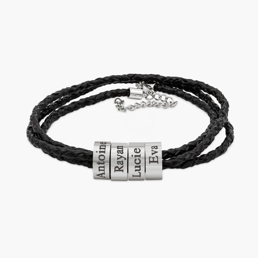 Bracelet Tressé Avec 1 à 4 Perles Et Gravure Prénom Chris