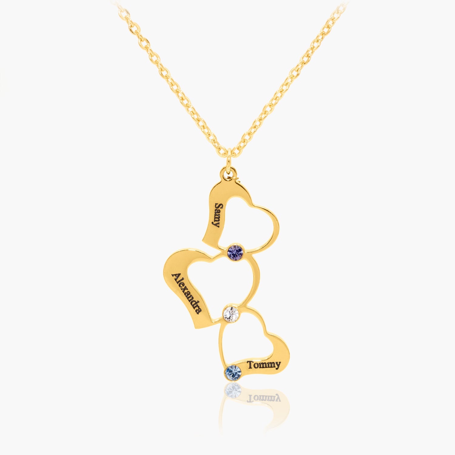 Collier Triple Coeur Personnalisé avec Pierres de Naissance Chris