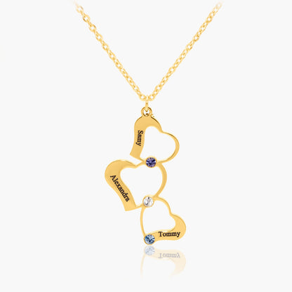 Collier Triple Coeur Personnalisé avec Pierres de Naissance Chris