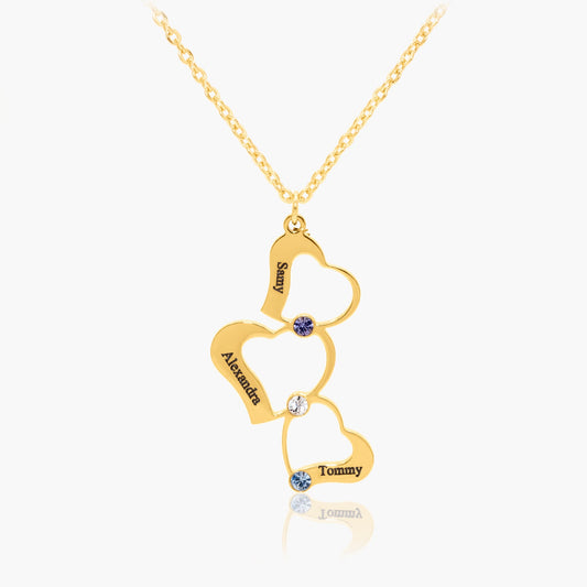 Collier Triple Coeur Personnalisé avec Pierres de Naissance Chris