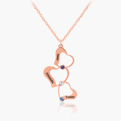 Collier Triple Coeur Personnalisé avec Pierres de Naissance Chris