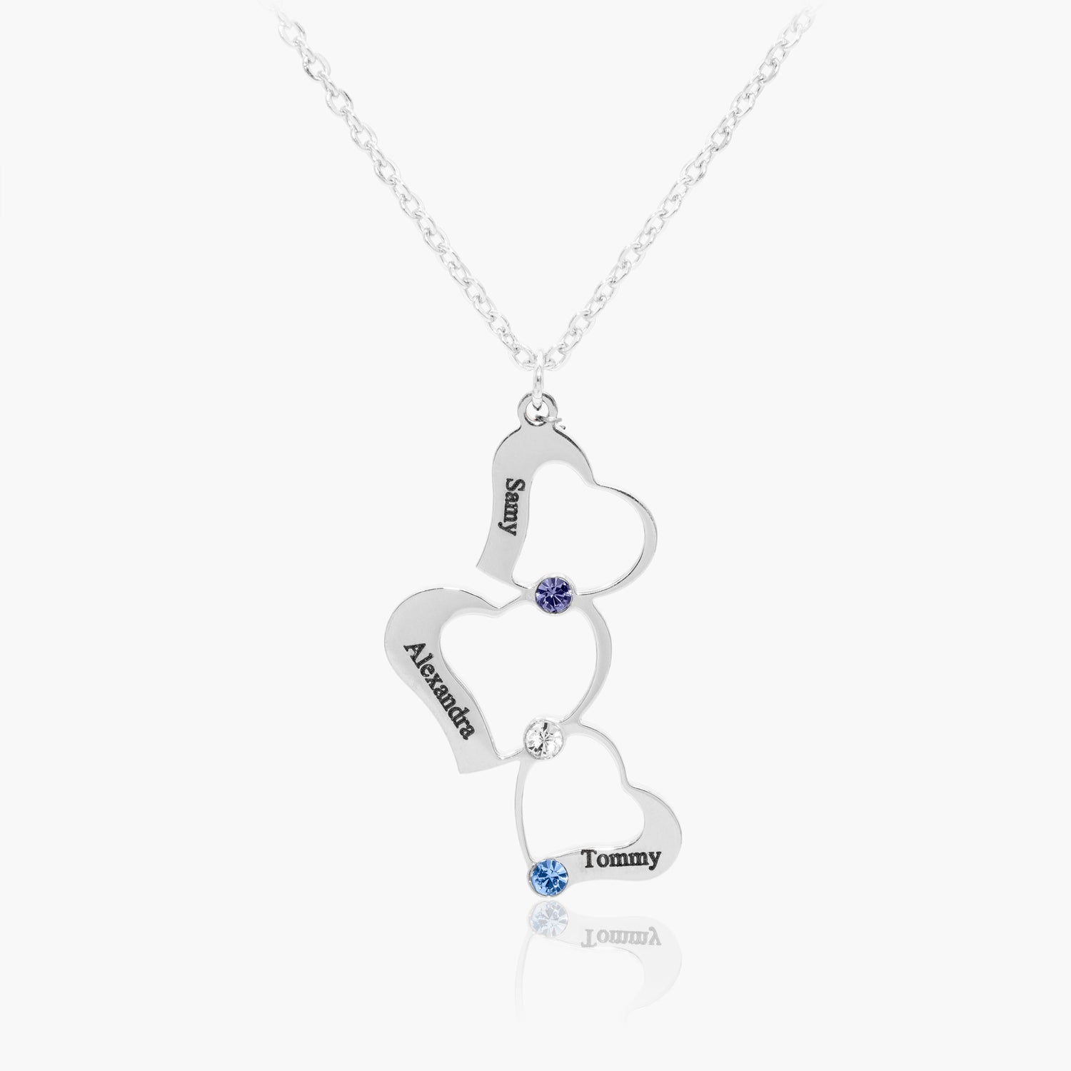 Collier Triple Coeur Personnalisé avec Pierres de Naissance Chris