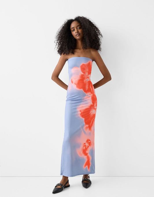 Bandeau Neckline Midi Dress Kaelbevy