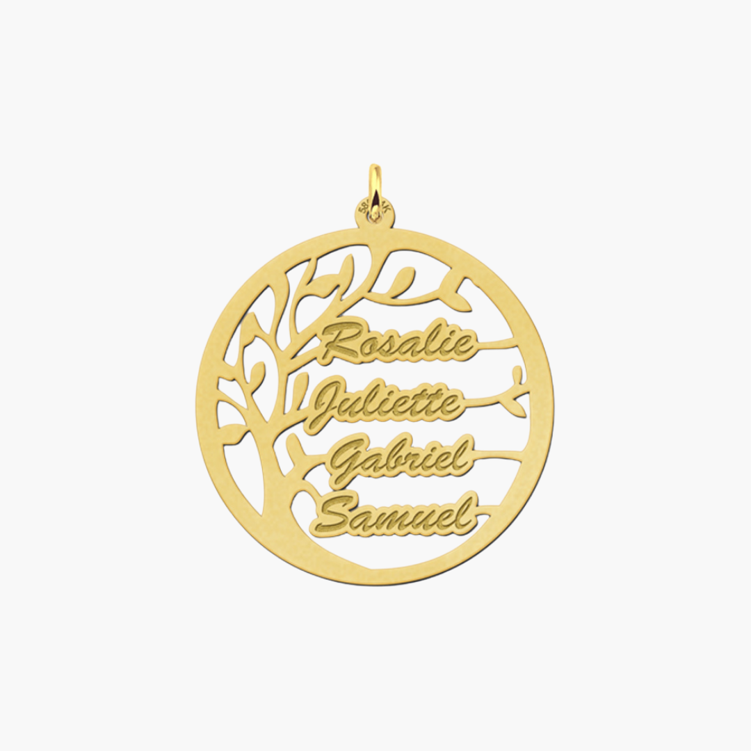 Pendentif Arbre De Vie Or Jaune 14k et Argent - 1 à 4 Prénoms AspektoBV