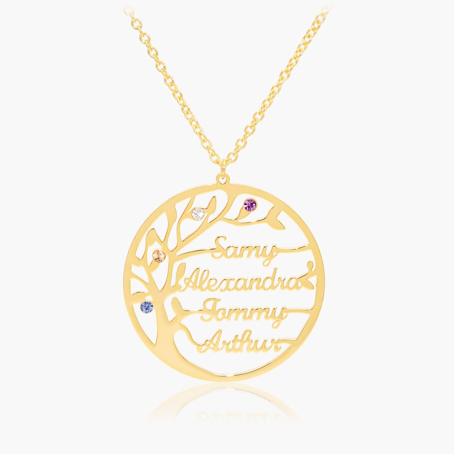 Pendentif Arbre de Vie Prénom avec Pierres de Naissance - 1 à 5 Prénoms Chris