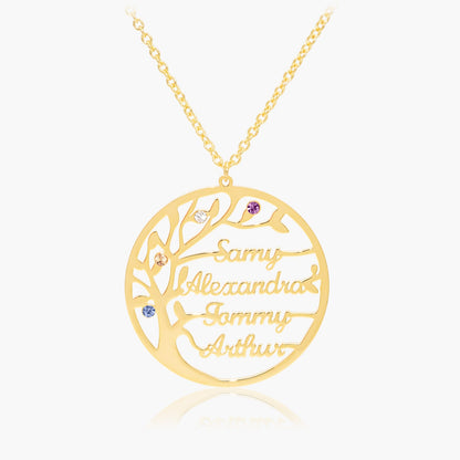 Pendentif Arbre de Vie Prénom avec Pierres de Naissance - 1 à 5 Prénoms Chris