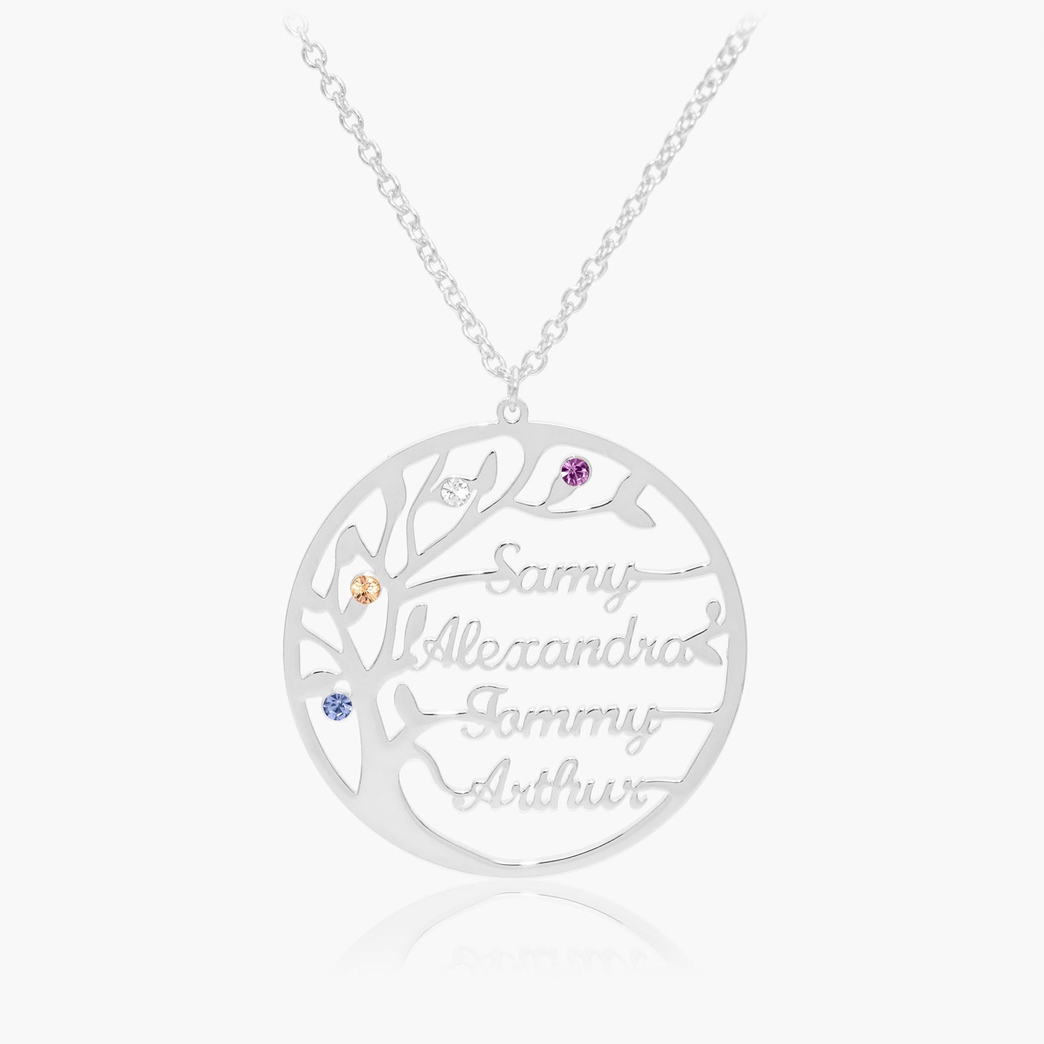 Pendentif Arbre de Vie Prénom avec Pierres de Naissance - 1 à 5 Prénoms Chris