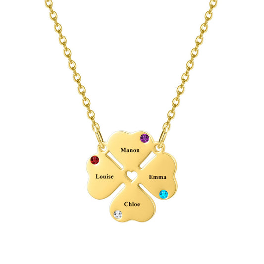 Collier Trèfle 4 feuilles Personnalisé avec Pierres de Naissance Chris