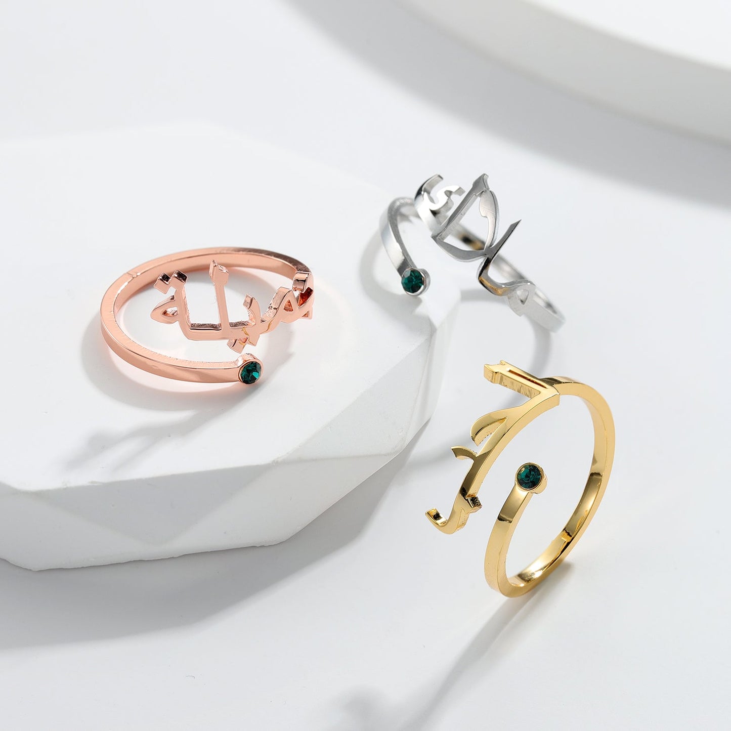 Bague Prénom Arabe Pierre de Naissance - Taille Ajustable Chris
