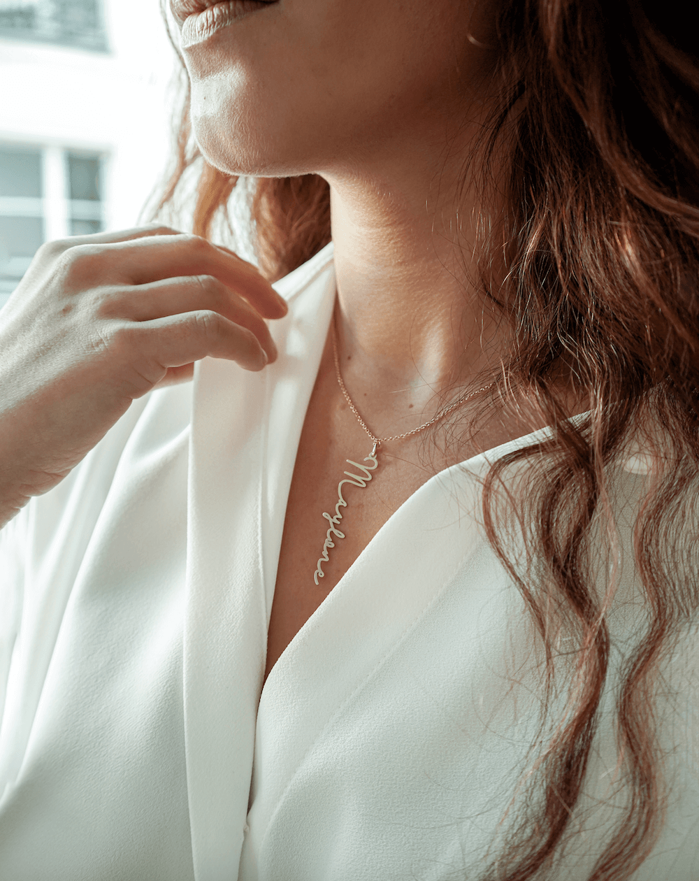 Collier Prénom Vertical Personnalisé Or Jaune 14k et Argent AspektoBV