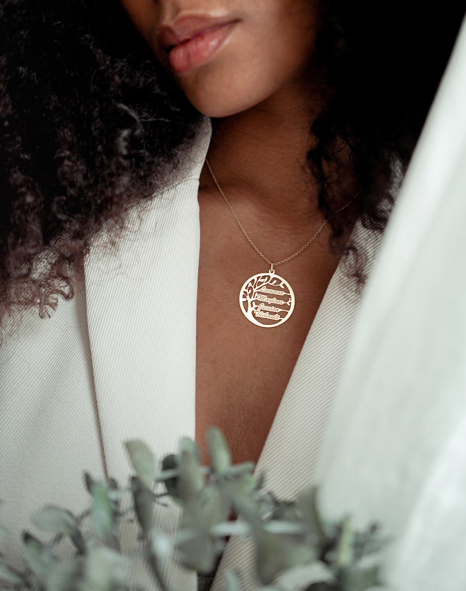 Pendentif Arbre De Vie Or Jaune 14k et Argent - 1 à 4 Prénoms AspektoBV