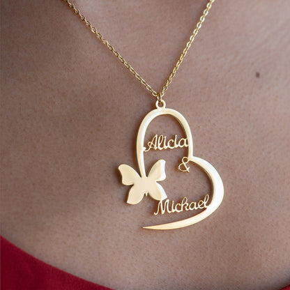 Collier Coeur Papillon à Double Prénoms Chris