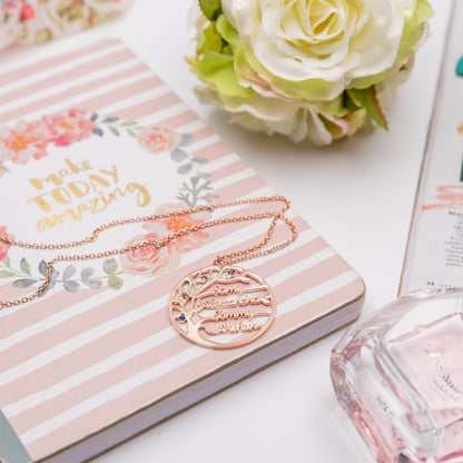 Pendentif Arbre de Vie Prénom avec Pierres de Naissance - 1 à 5 Prénoms Chris