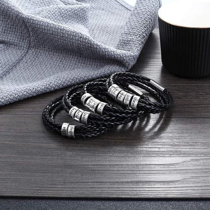 Bracelet Tressé Avec 1 à 4 Perles Et Gravure Prénom Chris