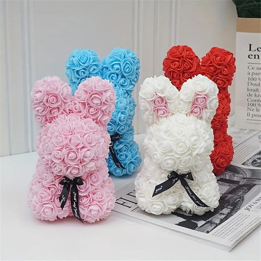 Lapin en rose : décoration festive en fleurs artificielles Ozeroz