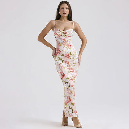 Robe longue à fleur sexy en polyester pour femme - Printemps/Été 2024 Ozeroz