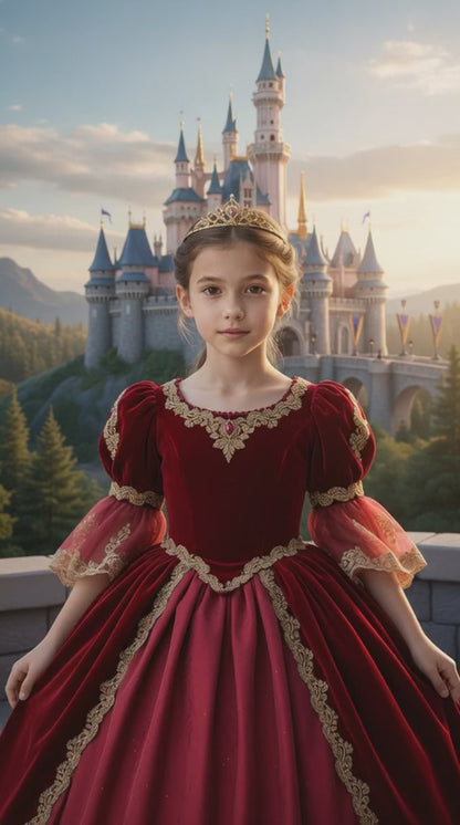 Toile enfant robe de princesse rouge Conte de fees personnalise