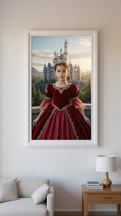 Toile enfant robe de princesse rouge Conte de fees personnalise