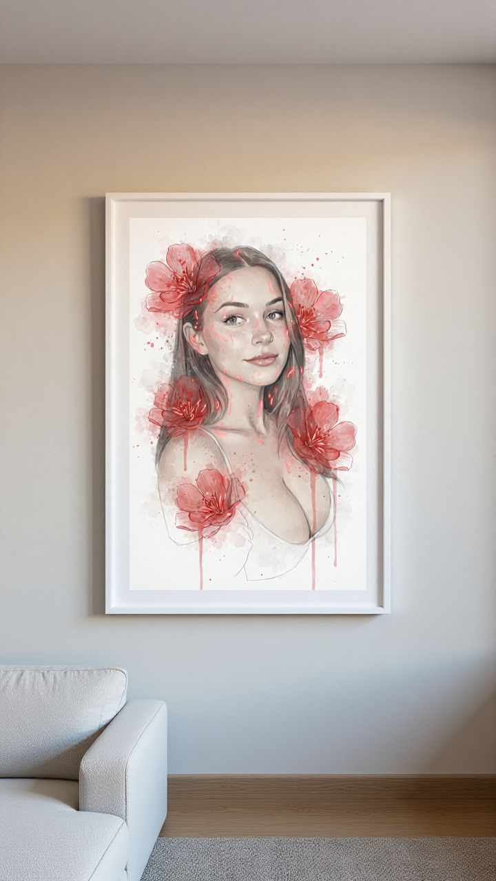 Personalized Pink Portrait Canvas - Floral Art