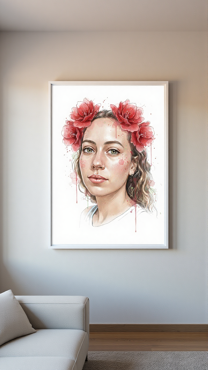 Personalized Pink Portrait Canvas - Floral Art