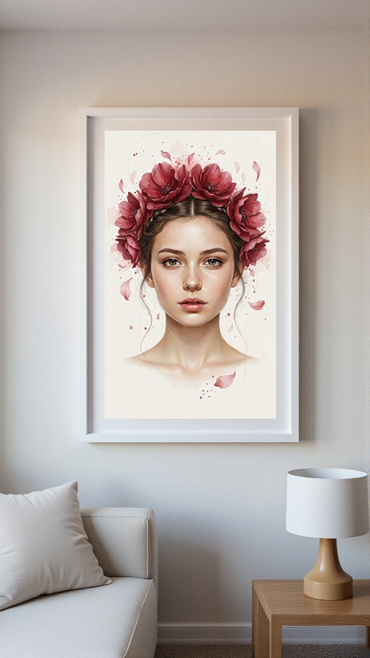 Personalized Pink Portrait Canvas - Floral Art