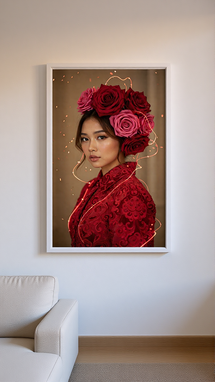 Personalized Pink Portrait Canvas - Floral Art