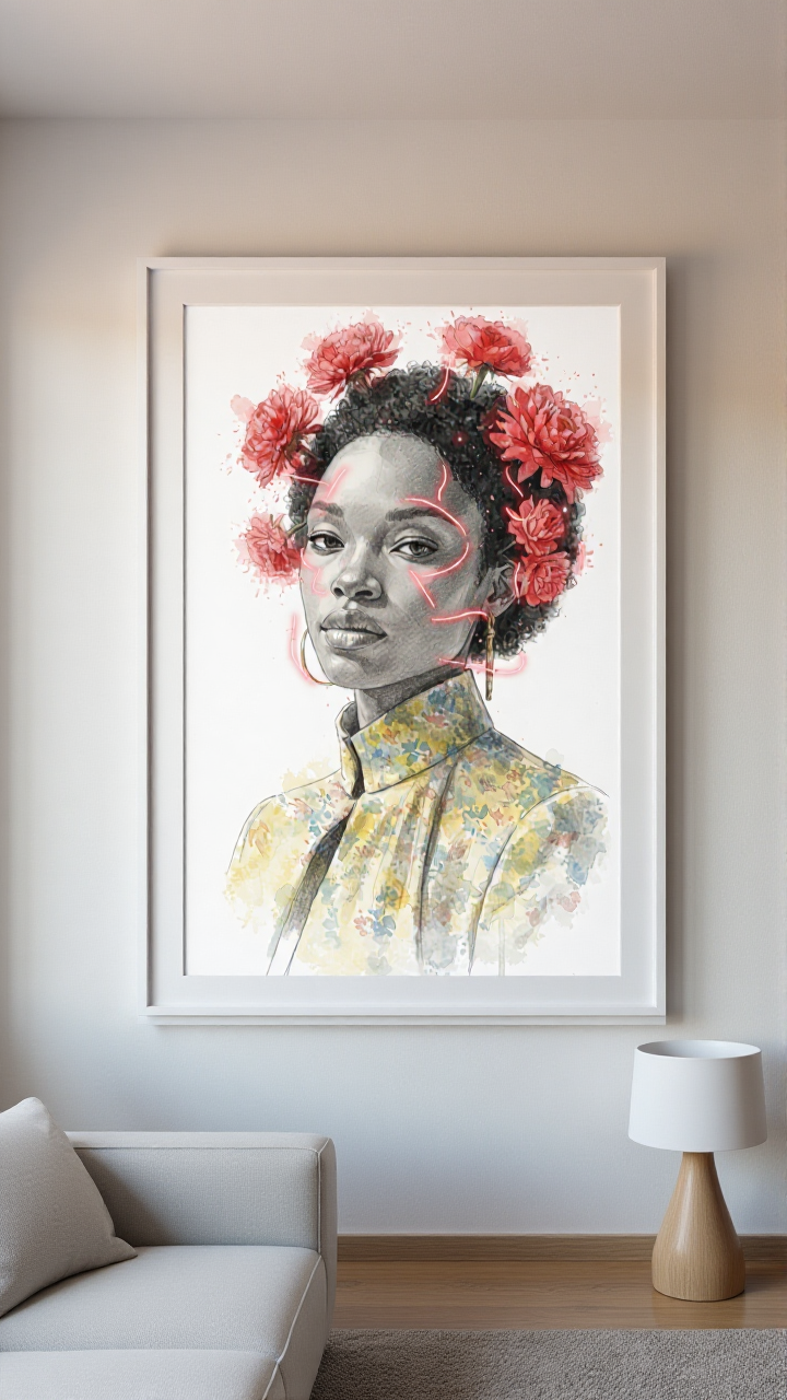 Personalized Pink Portrait Canvas - Floral Art