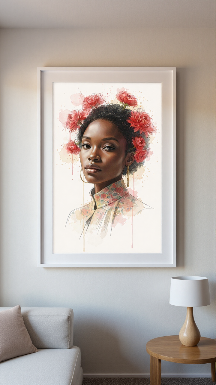 Personalized Pink Portrait Canvas - Floral Art