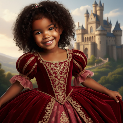 Toile enfant robe de princesse rouge Conte de fees personnalise